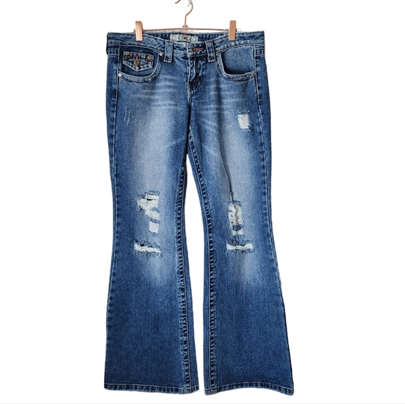 YMI x Y2K Baddie flare jeans distressed medium wash jeans size 9 - Picture 2 of 6